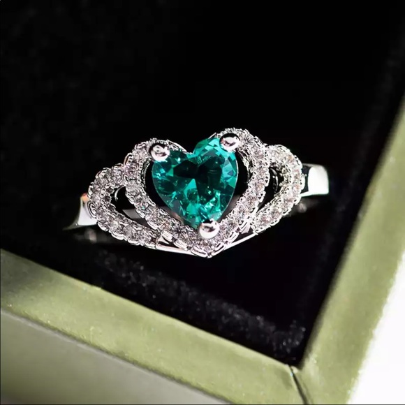 New emerald heart shaped ring for women silver - Picture 4 of 6